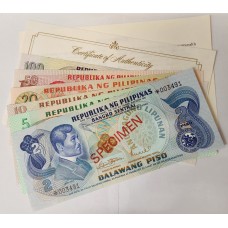 PHILIPPINES 1979 . TWO 2 - ONE HUNDRED 100 PISO BANKNOTES . SPECIMEN